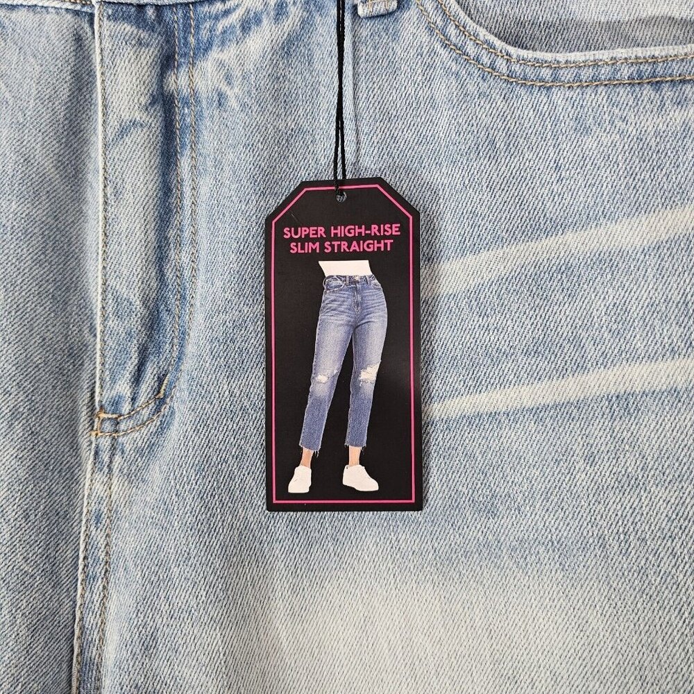 NWT No Boundaries Jeans Juniors 13 Super High Rise Slim Straight Raw Hem Denim - Picture 8 of 11